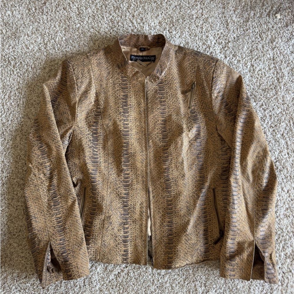 Pamela McCoy Brown Bomber Jacket with Textured Suede Finish